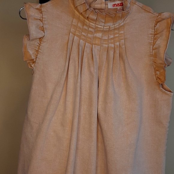 Brand NewBoutique MAZIK Distressed Gold Wash Denim Ruffle Top - Picture 1 of 8